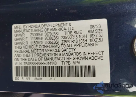 2024 Honda Cr-V Hybrid Sport z USA, uszkodzony, nr VIN 7FARS6H58RE014140